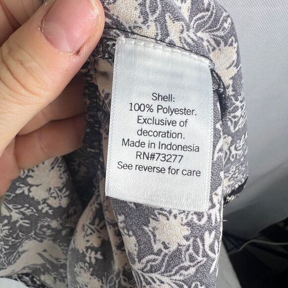 LC Lauren Conrad Black Floral 3/4 Sleeve Fit & Flare Ruffled Skirt Dress Sz MD - Picture 11 of 12